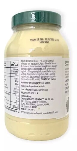 Chosen Foods Mayonesa De Aguacate 946ml Sin Gluten