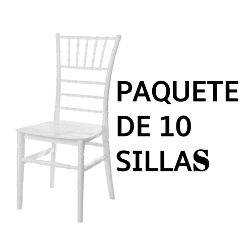 Paquete De 10 Sillas Tiffany blanca Plastica Eventos Lounge Banquete