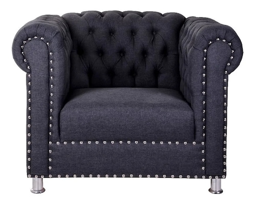 Sillon Capitonado Individual Lino Gris Oxford Vintage Salas Modernas Minimalistas Retro