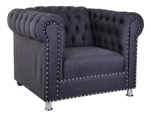 Sillon Capitonado Individual Lino Gris Oxford Vintage Salas Modernas Minimalistas Retro