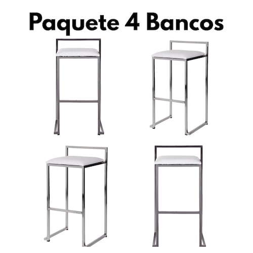 Paquete De 4 Bancos Cubo Cromado-Blanco Barra Bar Lounge Eventos Salón Fiesta