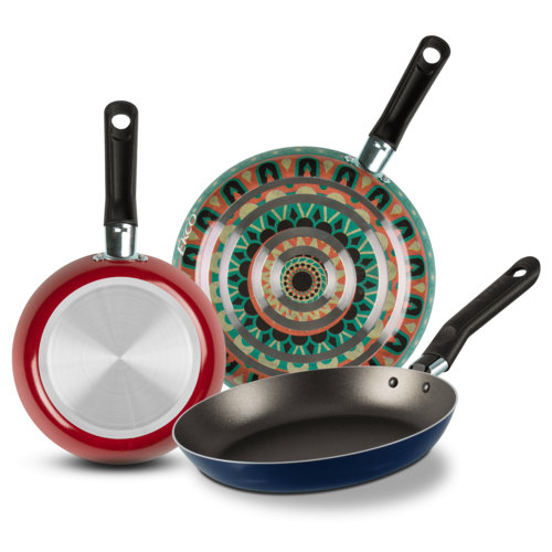 Juego de Sartenes Ekco Hippie Chic de 3 Piezas de Aluminio Varios colores con Duraflon de Alto Rendimiento