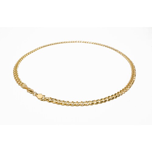 Cadena Tejido Barbado/cubano Oro 14 Kilates 60 Centímetros..