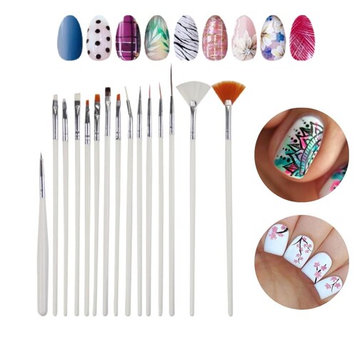 Pinceles 15 Pcs Kit kinceles de Mano Alzada Uñas Decoración Práctico Uñas Acrilicas Y Gel Manicura