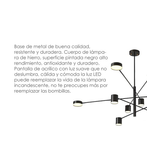Lampara de techo estilo industrial hierro forjado negro lampara downlight 10 luces