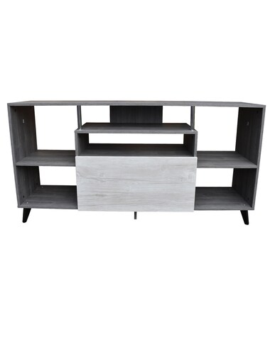 Centro De Entretenimiento Ibiza, Mueble Tv Funcional Hogare, Practico e Inteligente Gris Blanco