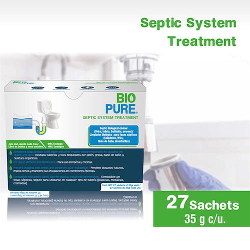 Biopure-Sachets- Tratamiento para fosas sépticas- Fórmula biológica- Ideal para WC, lavamanos, tuberías conectadas a una fosa séptica (27)