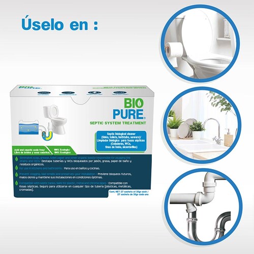 Biopure-Sachets- Tratamiento para fosas sépticas- Fórmula biológica- Ideal para WC, lavamanos, tuberías conectadas a una fosa séptica (27)