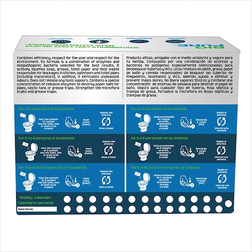 Biopure-Sachets- Tratamiento para fosas sépticas- Fórmula biológica- Ideal para WC, lavamanos, tuberías conectadas a una fosa séptica (27)