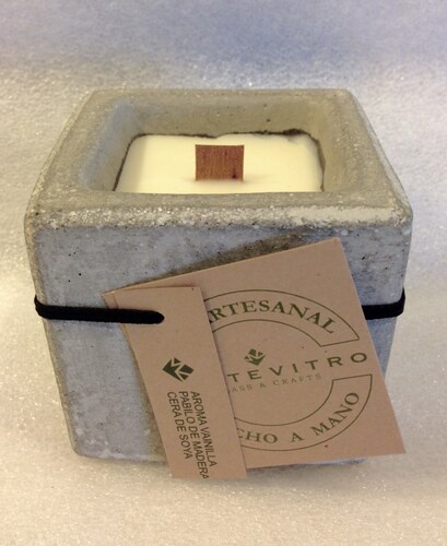 2 Velas aromaticas en CUBO de Concreto Monte Vitro con cera de Soya y pabilo de madera 
