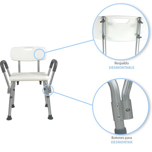 Silla para Baño Ducha Rehabilitacion Respaldo Ajustable Brazos Desmontables Banco Ergonomico