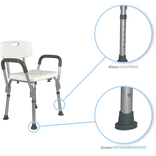 Silla para Baño Ducha Rehabilitacion Respaldo Ajustable Brazos Desmontables Banco Ergonomico