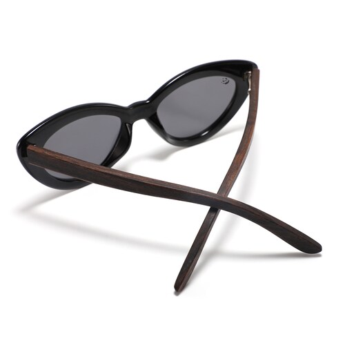Lentes Gafas de Sol PANDAS para Mujer Dama Polarizados de Madera Ojo de Gato Cat Eye Oscuros UV400 Ajolote Negro