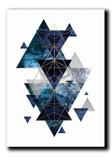 Cuadros Decorativos Set de 3 pzs figuras geométricas moderno Azul 40 X 60 cm