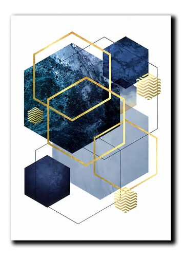 Cuadros Decorativos Set de 3 pzs figuras geométricas moderno Azul 40 X 60 cm