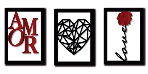Cuadros Decorativos Set de 3 pzs amor moderno 40 X 60 cm