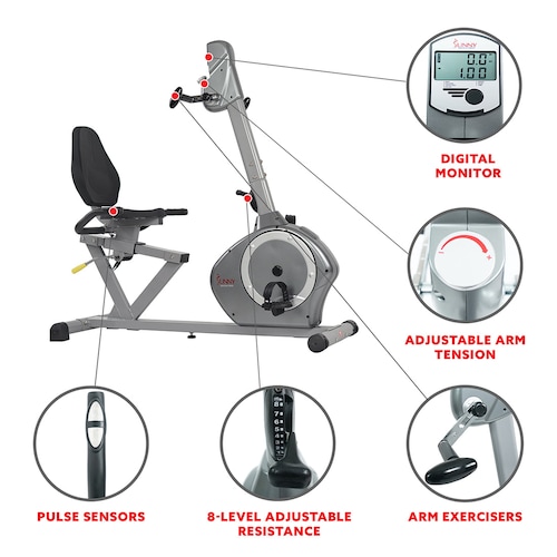 Bicicleta Reclinada con Ejercitador de Brazos Sunny Health & Fitness SF-RB4631