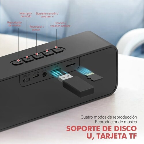 Bocina portátil Bluetooth negra