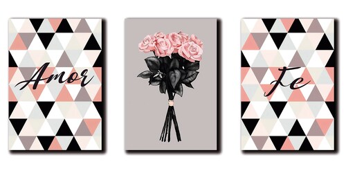 Cuadros Decorativos Set de 3 pzs Canvas fe y amor #2 60 X 90 cm