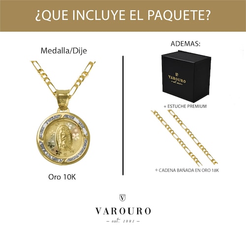 Medalla Virgen De Guadalupe VAROURO Oro 10k 1gr + Cadena De Regalo.