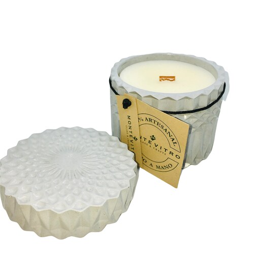2 Velas aromaticas con TAPA en CILINDRO de Concreto Monte Vitro con cera de Soya y pabilo de madera 
