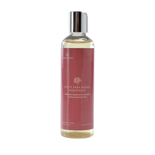 Naturalness Aceite para masaje corporal hidratante base de extractos herbales 100% naturales de manzanilla y hamamelis , Aroma Rosas