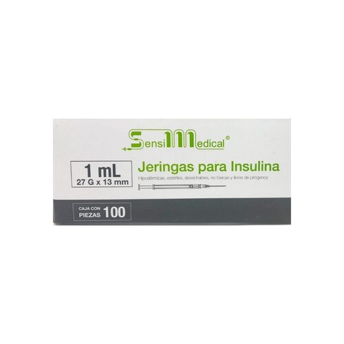 Jeringa Para Insulina Hipodérmica 1Ml 27 G X 13 Mm Caja Con 100 Piezas Sensimedical 