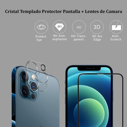 Protector de  Pantalla + Protector de Cámara Trasera para iPhone 13 Pro de Vidrio Templado