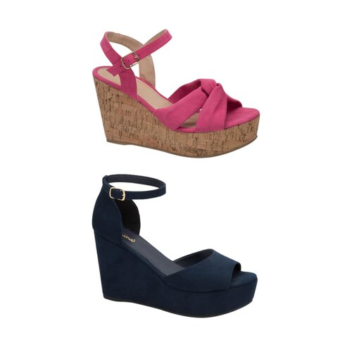 Kit de 2 pares de sandalias casuales marca Vi Line color rosa y azul marino, mod. 1034234