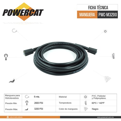 MANGUERA PARA HIDROLAVADORA 2600 A 3200 PSI POWERCAT