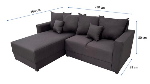 Sala Esquinera Lombar Gris Oxford Tela importacion Pisa- 220x160 cm, El Bazar Store