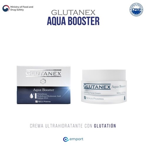 Crema Ultrahidratante GLUTANEX AQUA BOOSTER / Glutatión, Ácido Hialurónico, ADN Sódico / Antioxidante Aclarante e Hidratante / 50ml / De Corea del Sur