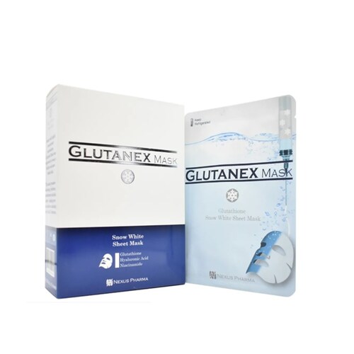 15 Mascarillas Faciales GLUTANEX MASK / Glutatión, Ácido Hialurónico, Colágeno y Niacinamida / Antioxidante Aclarante Hidratante y Elastificante / Caja con 15 mascarillas / De Corea del Sur