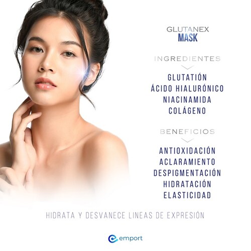 15 Mascarillas Faciales GLUTANEX MASK / Glutatión, Ácido Hialurónico, Colágeno y Niacinamida / Antioxidante Aclarante Hidratante y Elastificante / Caja con 15 mascarillas / De Corea del Sur