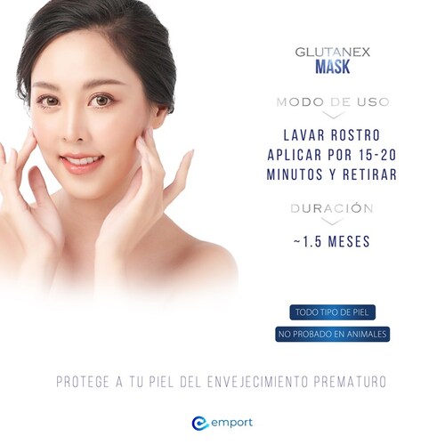 15 Mascarillas Faciales GLUTANEX MASK / Glutatión, Ácido Hialurónico, Colágeno y Niacinamida / Antioxidante Aclarante Hidratante y Elastificante / Caja con 15 mascarillas / De Corea del Sur