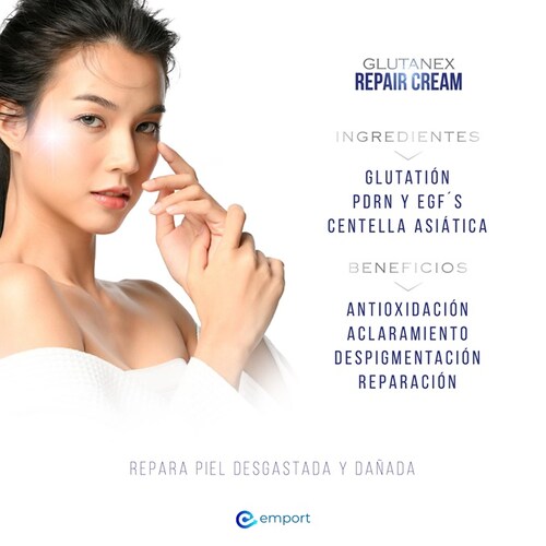 Crema Reparadora GLUTANEX REPAIR CREAM / Glutatión, PDRN, Centella Asiática y EGF's / Reparación Antioxidante y Aclarante / 50ml / De Corea del Sur