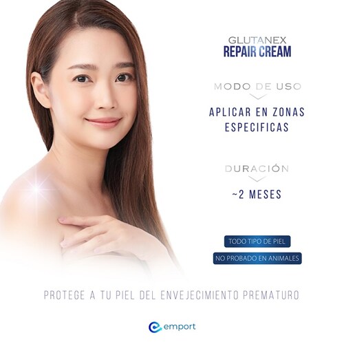 Crema Reparadora GLUTANEX REPAIR CREAM / Glutatión, PDRN, Centella Asiática y EGF's / Reparación Antioxidante y Aclarante / 50ml / De Corea del Sur