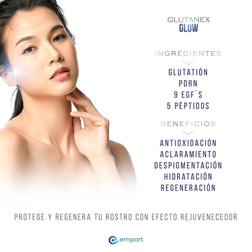 Solución GLUTANEX GLOW / Sistema de Rejuvenecimiento Facial / Glutatión, PDRN, Péptidos y EGF's / Antioxidación, Aclaramiento, Despigmentación, Brillo y Regeneración / De Corea del Sur