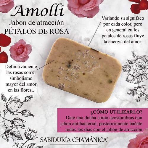 Jabon Amolli 100% Orgánico Energético Petalos de Rosa, hierbas, esencias, limpieza, spa, piel, natural, tocador, baño, spa, relajacion, hierbas