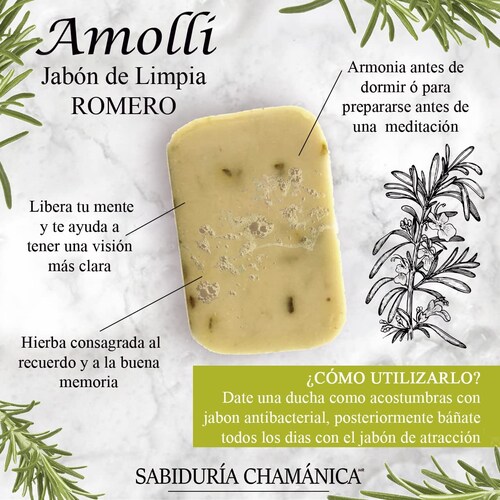 Jabon Amolli 100% Orgánico Energético Romero, hierbas, esencias, limpieza, spa, piel, natural, tocador, baño, spa, relajacion, hierbas