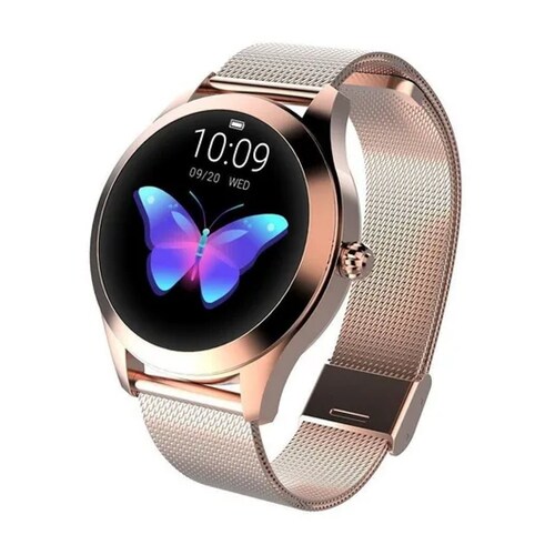 Smartwatch Kingwear KW10 1.04" caja de acero inoxidable dorada, malla dorada de acero inoxidable y bisel dorado