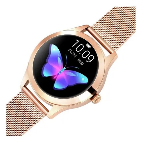 Smartwatch Kingwear KW10 1.04" caja de acero inoxidable dorada, malla dorada de acero inoxidable y bisel dorado