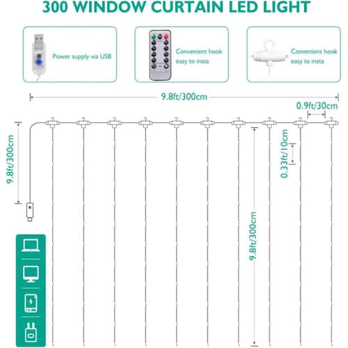 Cortinas Serie Luces 300 Led Decorativas Usb 8 Modelo 3x3m