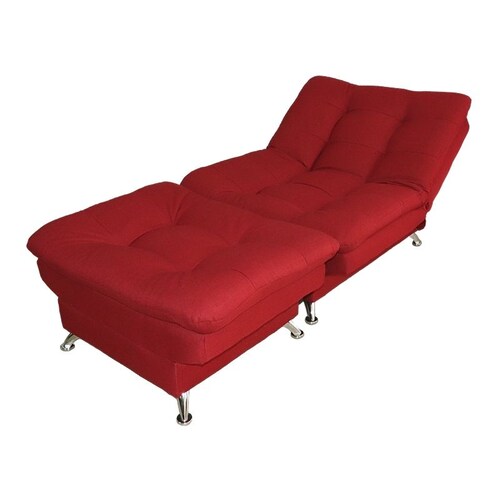 Sofá Cama Individual Sillón Reclinable y Taburete Moderno Lino Rojo