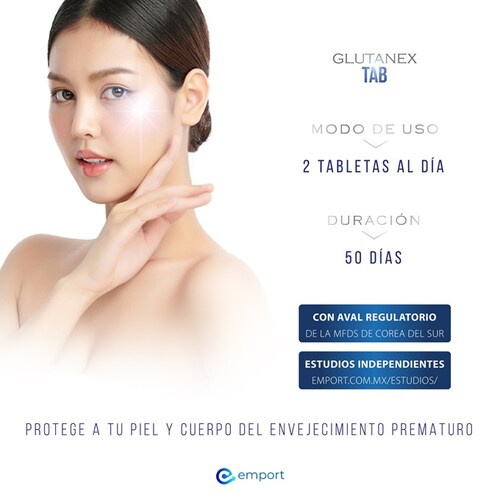 Glutatión GSH Glutanex TAB / Purificación Grado Farmacéutico con Aval Regulatorio / SIN Lácteos Soya Gluten Pescado Crustáceos Vitaminas Azúcares / De Corea del Sur