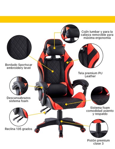Silla de escritorio Home office chair sportcar level Beckon Rojo