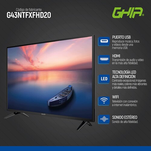 Televisión de 43'' Full HD, Smart Netflix, Ghia Orizzonte G43NTFXFHD20