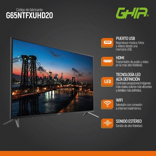 Televisión de 65'' Ultra HD 4K, Smart Netflix, Ghia Orizzonte G65NTFXUHD20