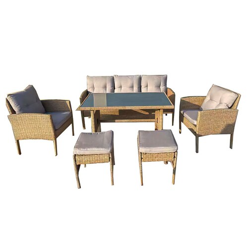 Comedor para Exteriores De 6 Piezas Mimbre Cafe Vidrio Templado Sofa para jardín