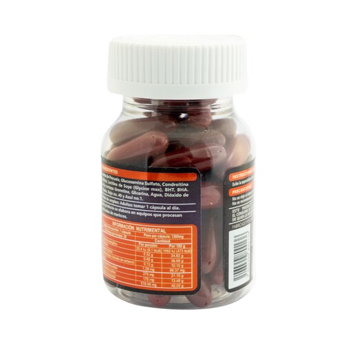 Vi-antiox, Glucosamina y Condroitina con Omega 3, Gi life, Frasco transparente con 30 cápsulas de 1.3g c/u